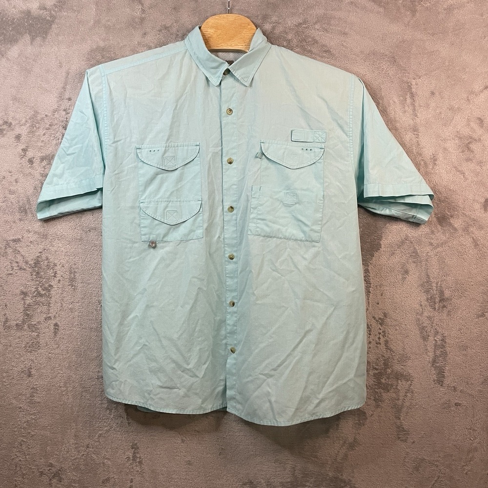 Outdoor By Hilton Men's XL Teal Fishing Shirt Button Up Lightweight Short Sleeve
